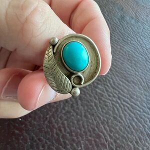 Silver and Turquoise Leaf Ring